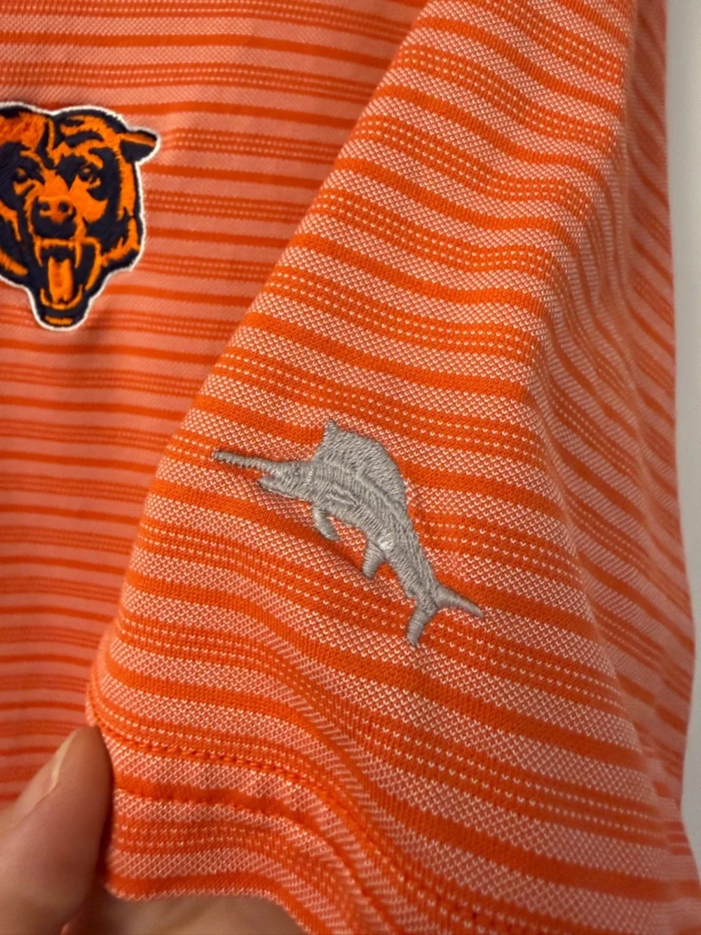 Tommy Bahama Chicago Bears Football Polo Shirt l Orange Stripe Knit Size Medium - Picture 5 of 10